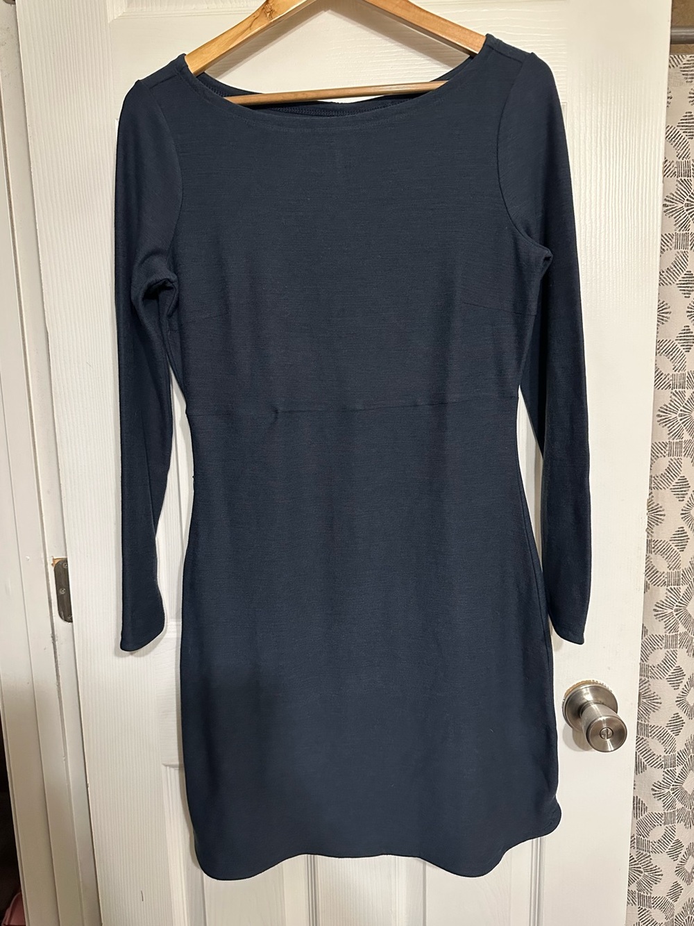 Toad&Co Womens Navy Solid Knit A-Line Long Sleeve Dress M Granola Travel Outdoor